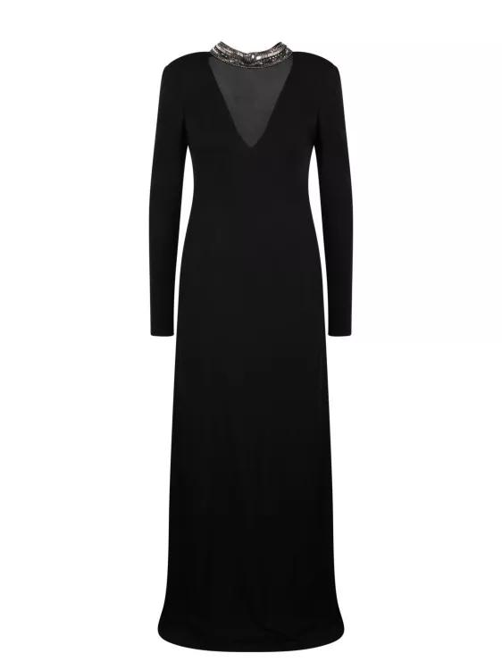 Alberta Ferretti - Embroidered Collar Jersey Long Dress - Größe 44 - schwarz