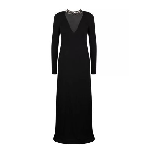 Alberta Ferretti Embroidered Collar Jersey Long Dress Black 