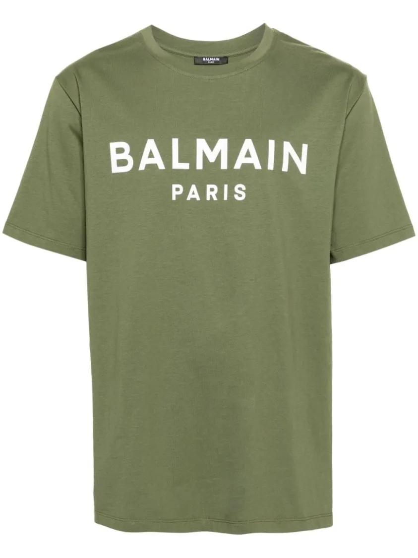 Balmain - Khaki Cotton T-Shirt With Logo - Größe S - grün