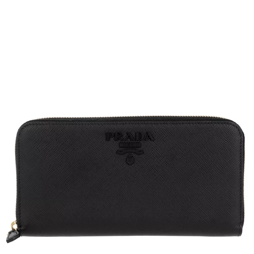 Prada Zip Wallet Saffiano Shaine Leather Black Portemonnaie mit Zip-Around-Reißverschluss