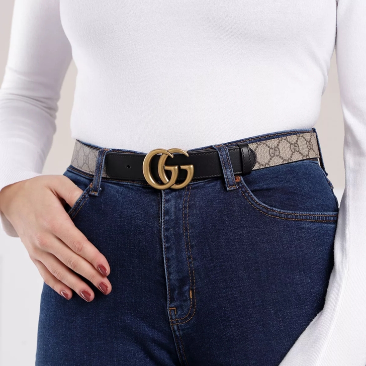 Leather belt with Double G buckle