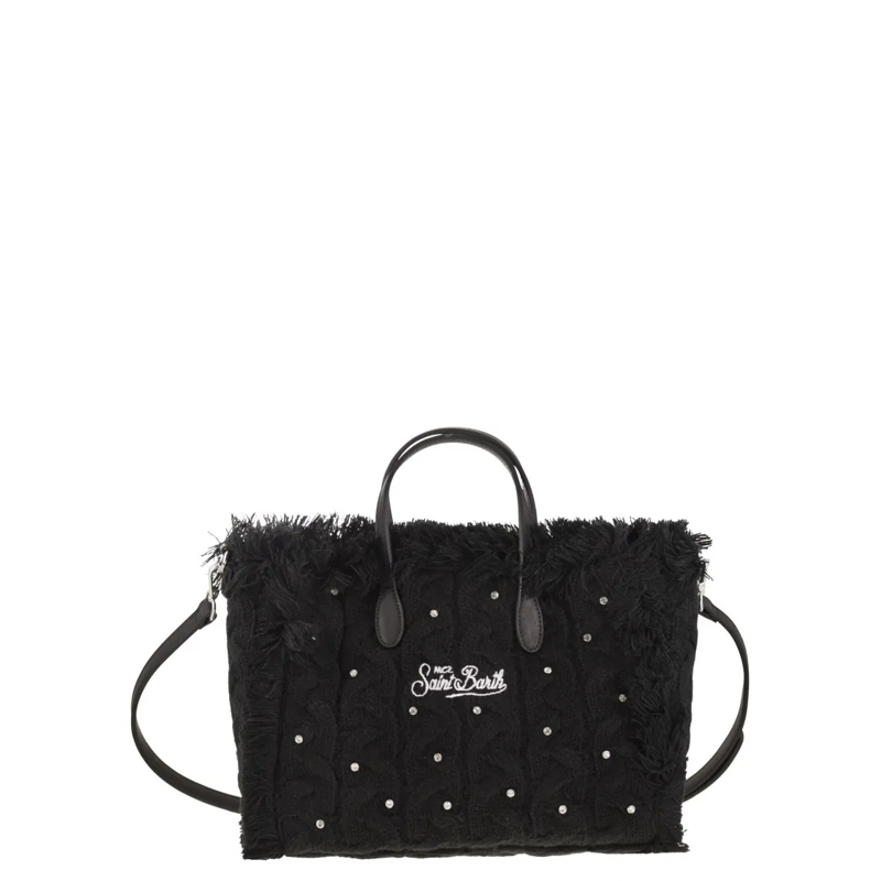 Mc2 Saint Barth Fourre-tout Colette - Wool-Effect Bag With Logo And Rhinestone Black