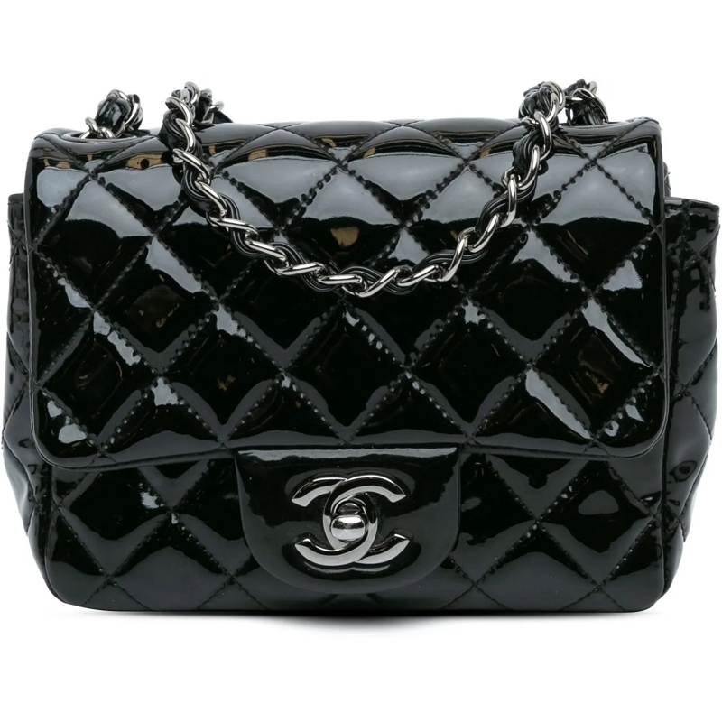 Chanel Sac à bandoulière Mini Square Classic Patent Single Flap schwarz
