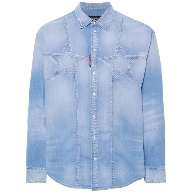 Dsquared2 Overhemd Light Blue Stretch-Cotton Denim Shirt Blue