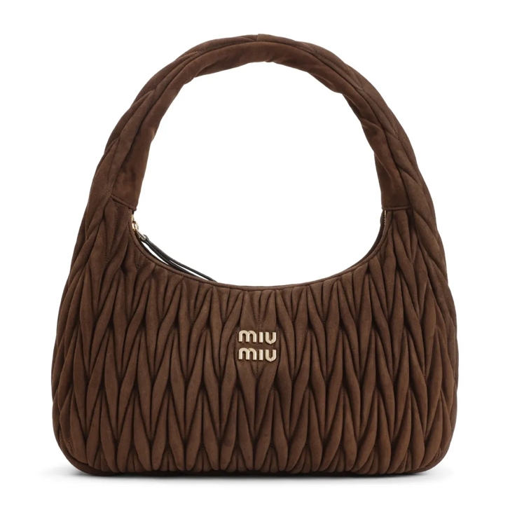 Miu Miu Quilted Suede Handbag With Spacious Interior Brown Sac à