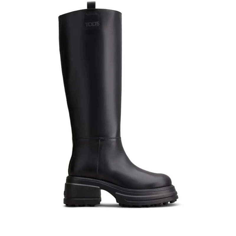 Tod's Bottes Minimalist Closed Long Boots With Textured Sole Black