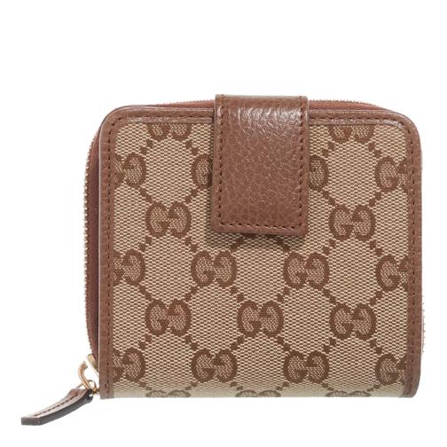 Gucci Zip Bi-Fold Compact Wallet Purse  Brown/Beige Bi-Fold Portemonnee