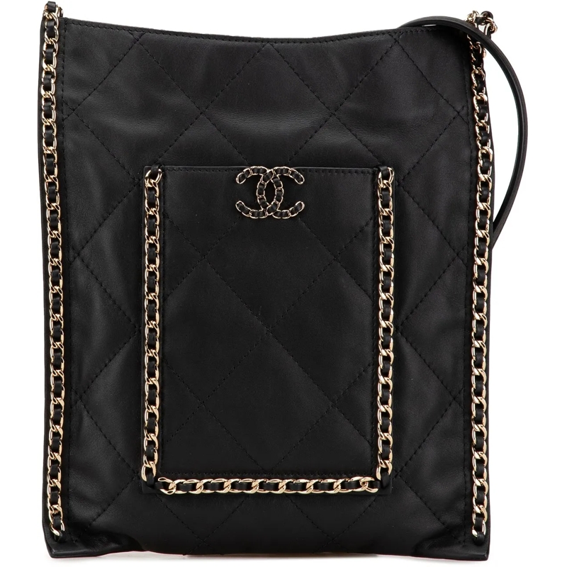 Chanel Sac à bandoulière Quilted Calfskin Chain Flat Shoulder Bag schwarz