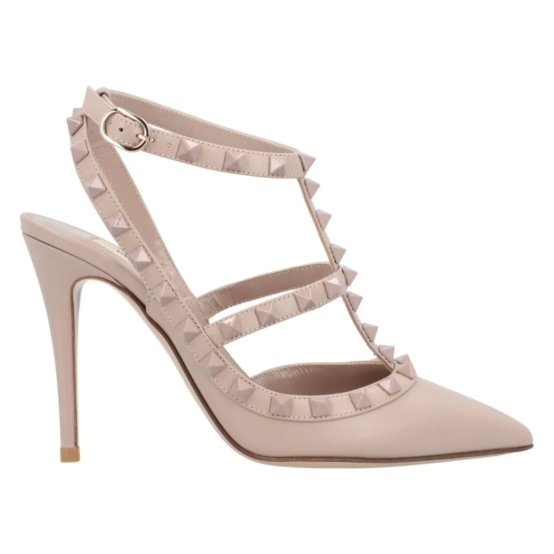 Valentino Garavani Pumps Pointed Toe Rockstud Pumps With Adjustable Ankle S Neutrals