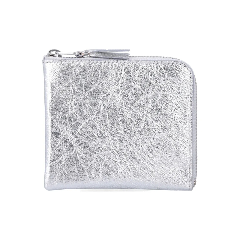 Comme des Garcons Porte-monnaie Gold Line Small Leather Zip Wallet With Crinkled T White
