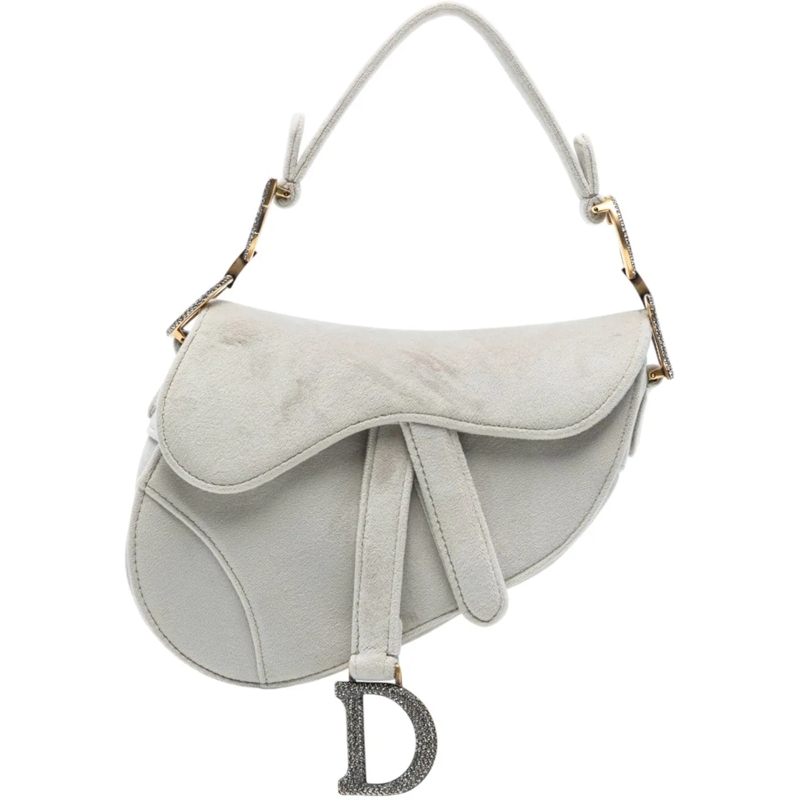 Christian Dior Schultertasche Mini Velvet Crystal Embellished Hardware Saddle Ba grau