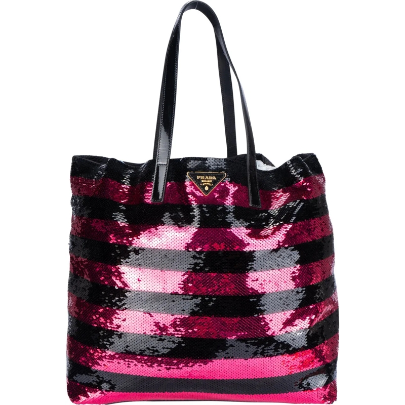 Prada Schultertasche Prada Sequin Paillettes Fuchsia Shopper Bag mehrfarbig