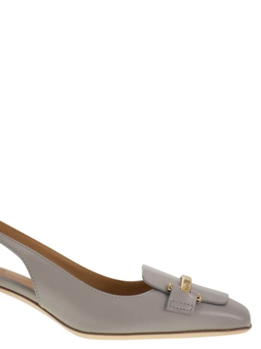 Thumbnail - Tod's Sandalen - Calfskin Leather Slingback Pump With Geometric Hee - Gr. 39 (EU) - in Grau - für Damen