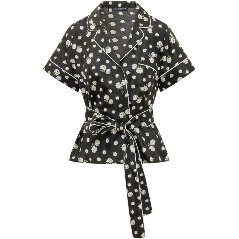 Dolce&Gabbana Bluse Camicia con Colletto a Rever e Cintura schwarz