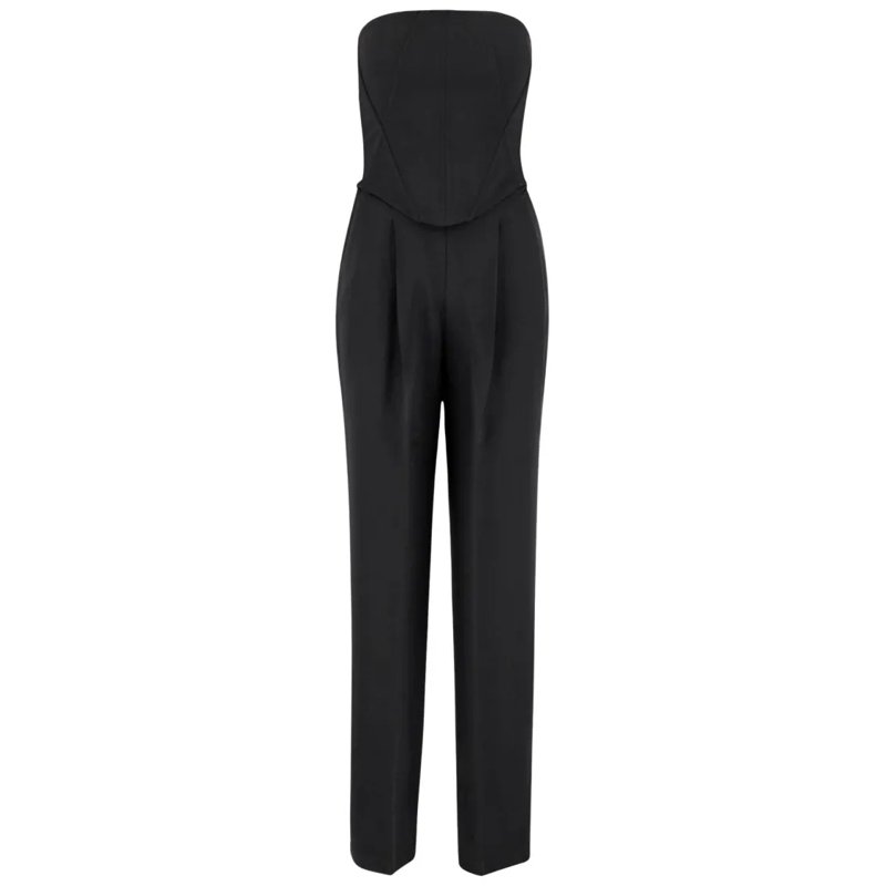 Pinko Combinaison Elegant Bustier Jumpsuit With Wide Pants Black