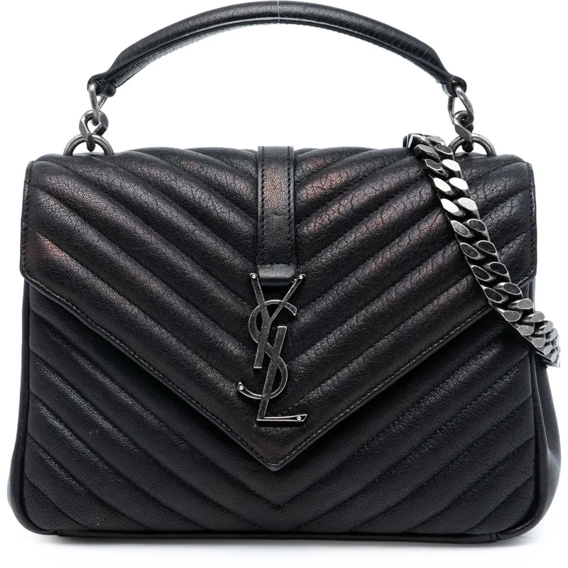 Saint Laurent Schultertasche Medium Chevron Sheepskin Monogram College Satchel schwarz