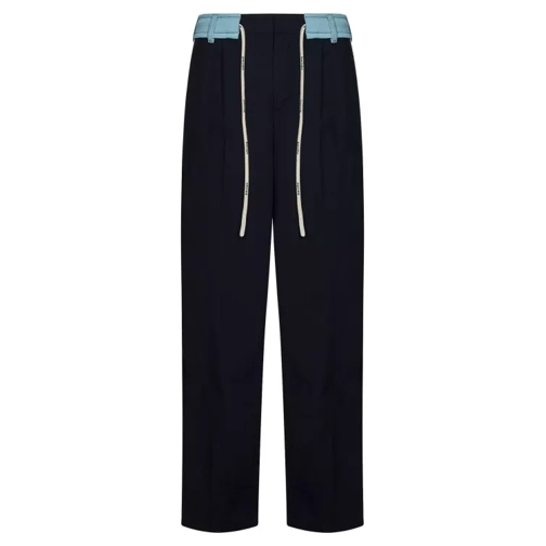 Palm Angels Navy Blue Cotton Straight Leg Trousers Black Pantaloni