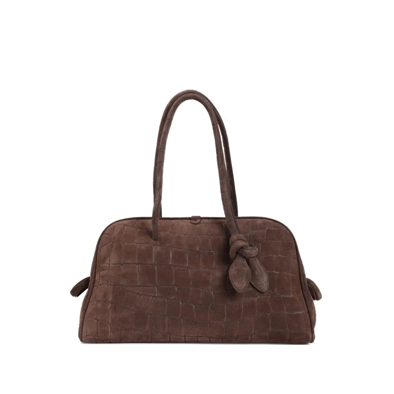 Jacquemus Sac à bandoulière Curved Dark Brown Crocodile Embossed Top Handle Ba Grey