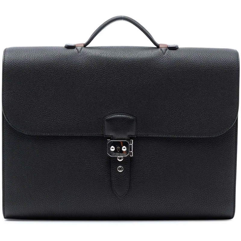 Hermès Tote Togo and Swift Sac A Depeches Verso 38 schwarz