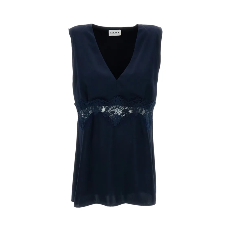 P.A.R.O.S.H. top élégant V-Neck Sleeveless Top With Lace Insert Blue