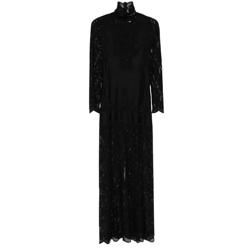 Paco Rabanne  Long Sleeve Black Lace Evening Dress Black