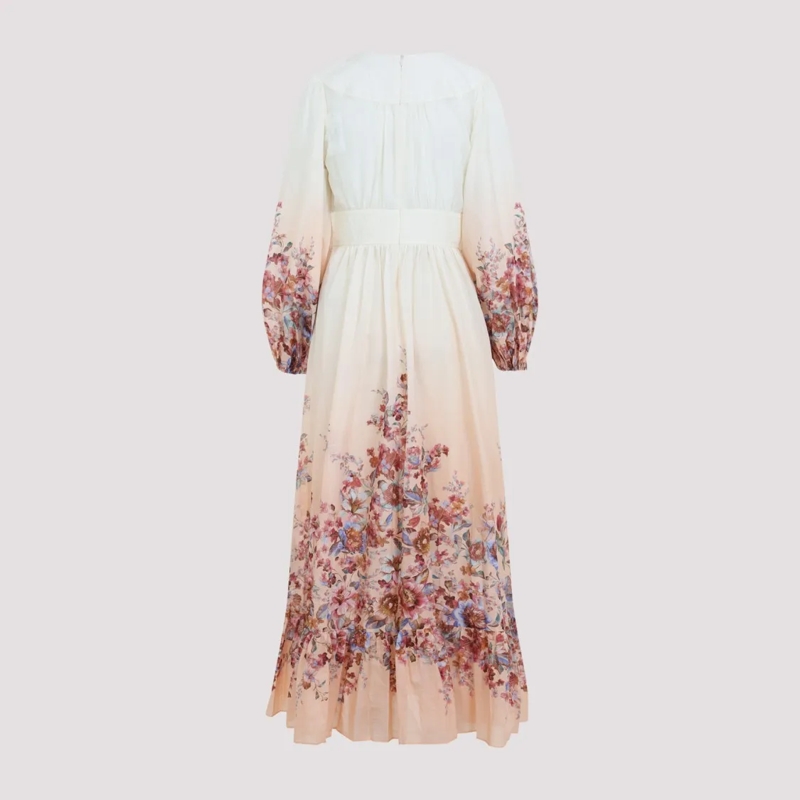 Zimmermann  Floral-Print Maxi Dress With Puffed Sleeves Neutrals