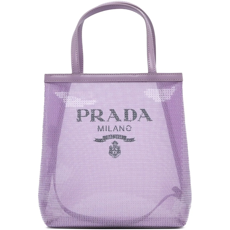 Prada Tote Small Sequined Mesh Logo Tote lila