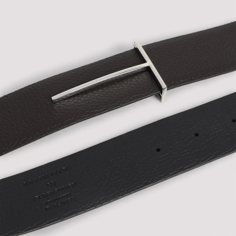 Tom Ford Gürtel Textured Calf Leather Belt With Rectangular Metall Black