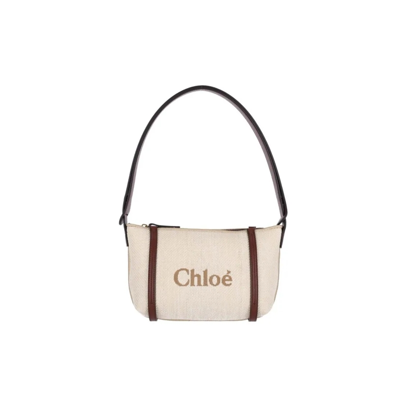 Chloé Sac à bandoulière Structured Canvas Shoulder Bag With Leather Accent Neutrals