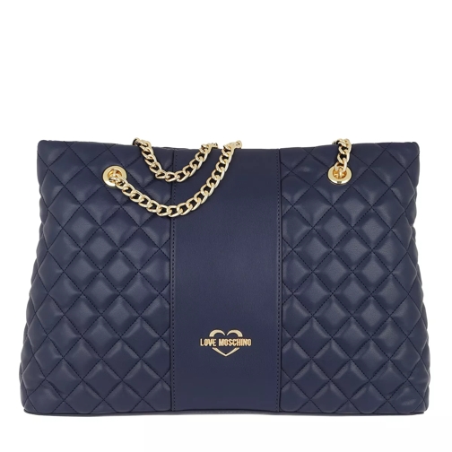 Love Moschino Quilted Nappa Shopping Bag Blue Rymlig shoppingväska