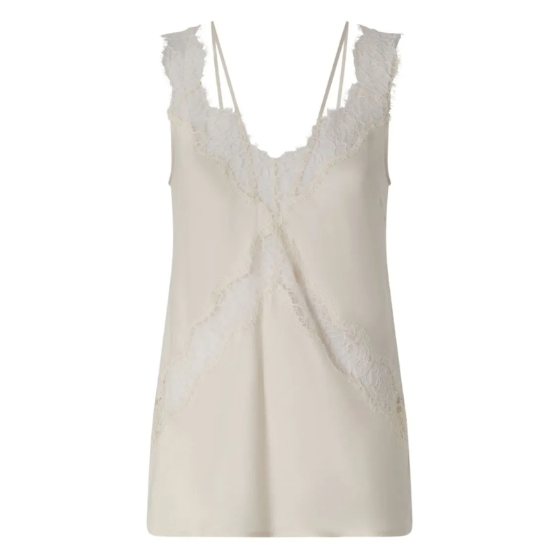 Pinko Chemisier Delicate Sleeveless Top With Lace Trim And Silky T Grey