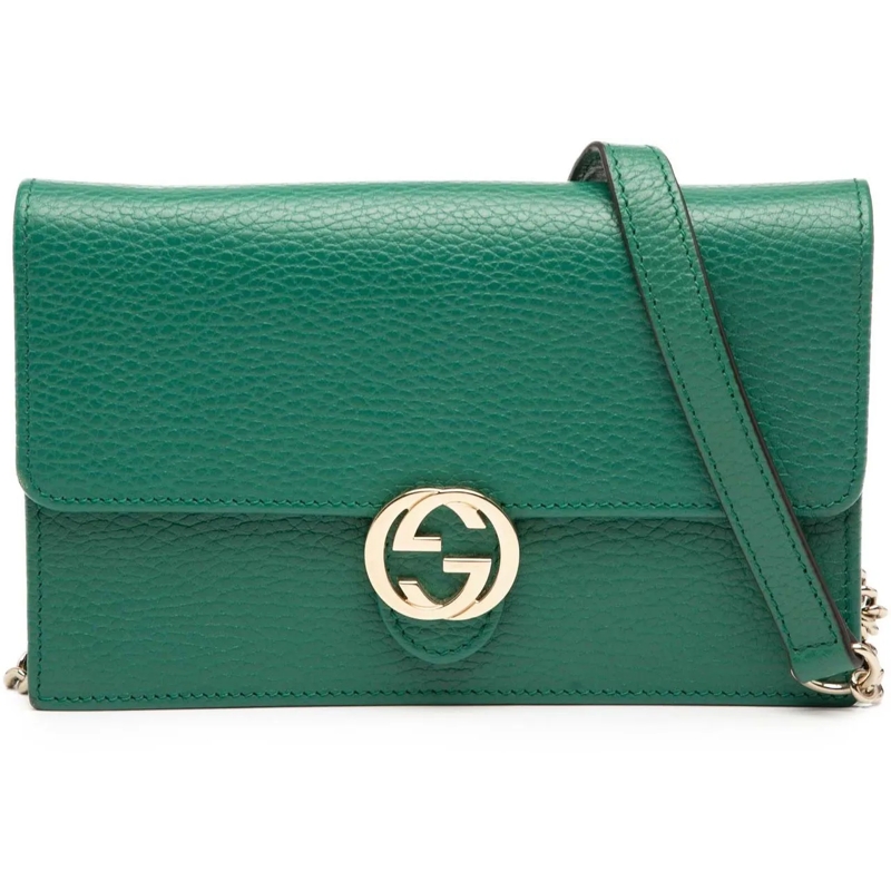 Gucci Schultertasche Interlocking G Dollar Calfskin Wallet on Chain grün