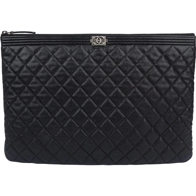 Chanel Tote Chanel Quilted Caviar Leather CC Boy Clutch schwarz
