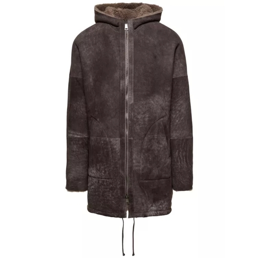 Giorgio Brato Long Sheepskin Jacket With Zip And Reversible Hood Brown 