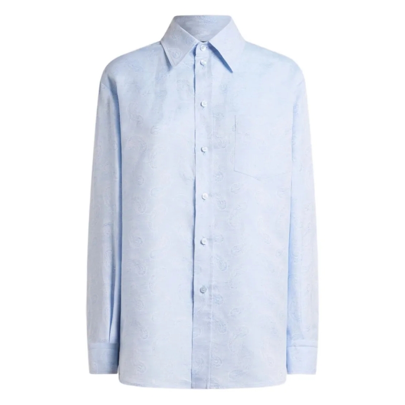 Etro Overhemd Light Blue Linen-Cotton Shirt With Iconic Paisley  Blue