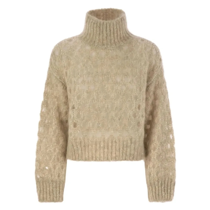 Brunello Cucinelli Rollkragenpullover Textured Knit Sweater With High Ribbed Turtleneck Neutrals