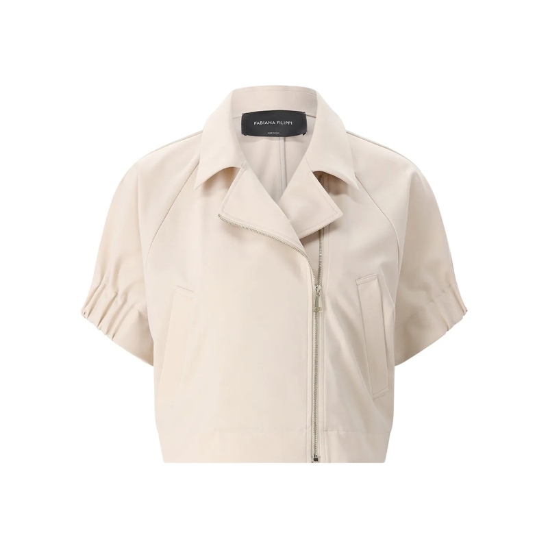 Fabiana Filippi Übergangsjacke Kurzarm-Jacke aus Materialmix beige