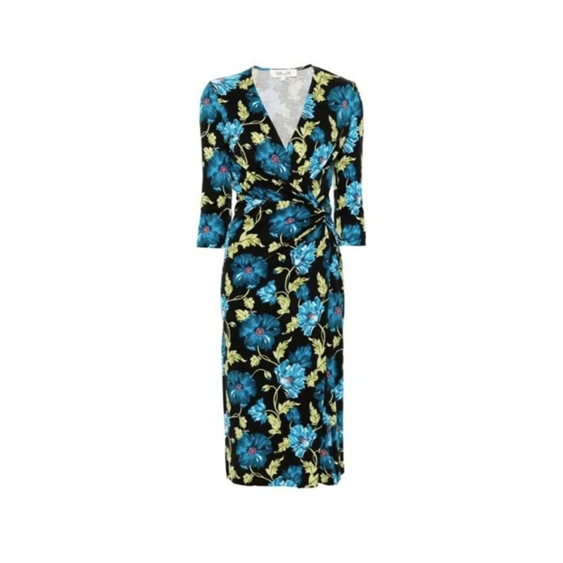 Diane von Furstenberg Midi-jurk Multicolor Floral Wrap Midi Dress With Elegant V-N Blue