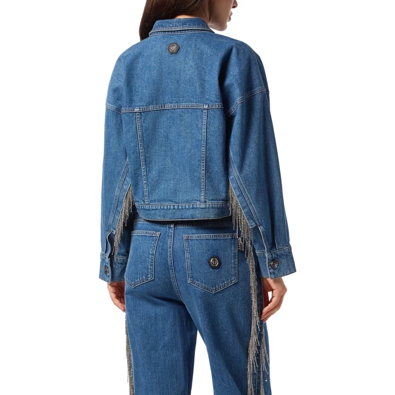 Philipp Plein Jeansjacke Denim-Jacke Mit Schmucksteinen grau(Image 2)