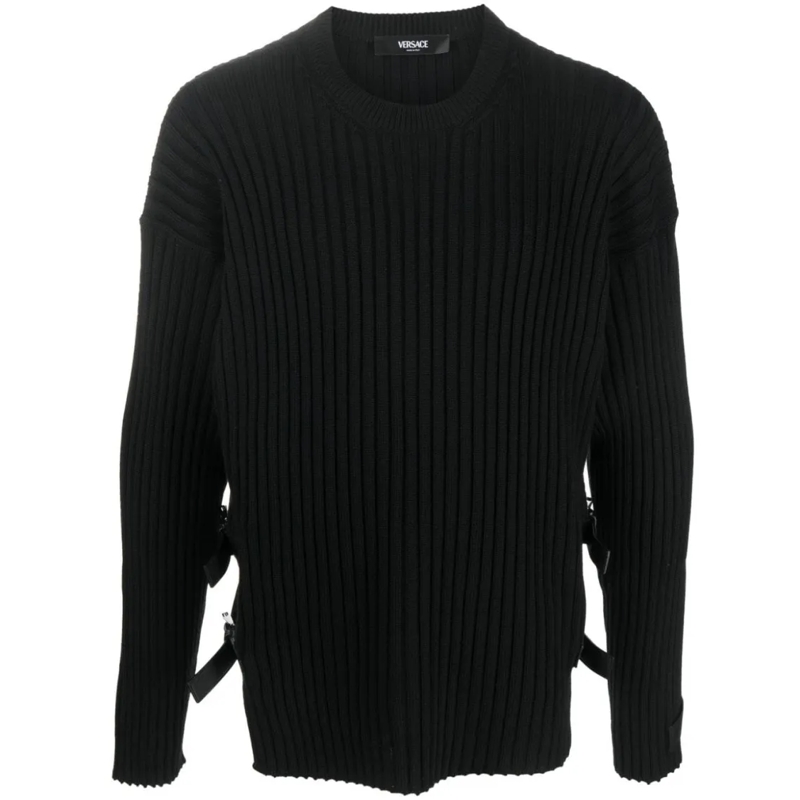 Versace Pullover Side-Slit Ribbed Jumper Black