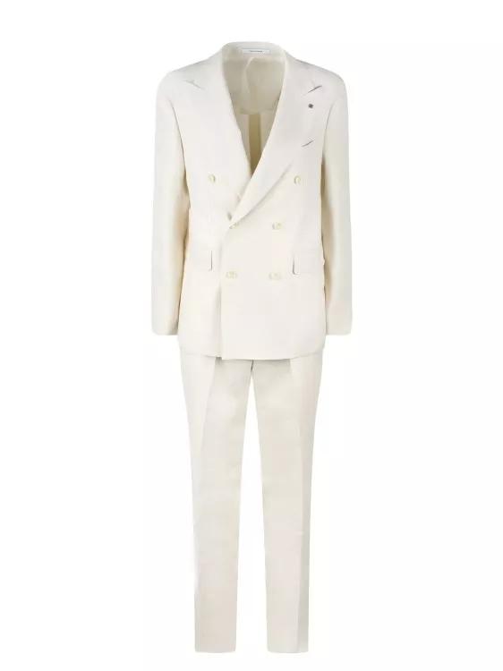 Tagliatore - Linen Double-Breasted Tailored Suit - Größe 46 - white