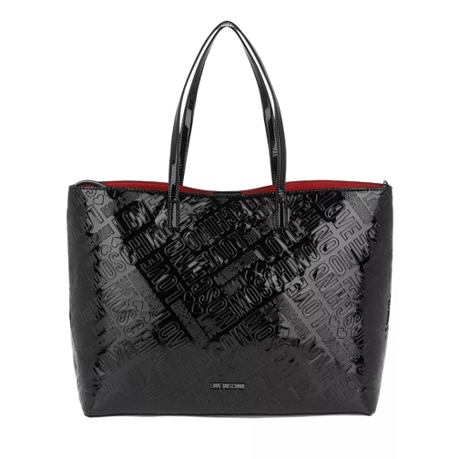 Love Moschino Logo Embossed Patent Shopping Bag Nero Shopper