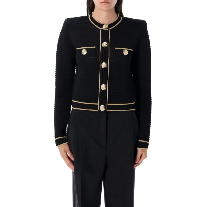 Balmain Vest Textured Knit Cardigan Black