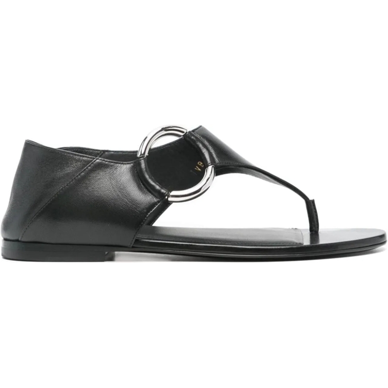 Saint Laurent Sandalen Saint Laurent Ring Leather Flat Sandals schwarz