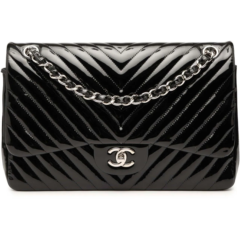 Chanel Schultertasche Jumbo Classic Chevron Patent Double Flap schwarz