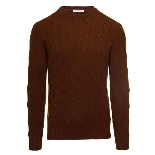 Gaudenzi Brown Cable Knit Sweater In Wool And Cashmere Brown 