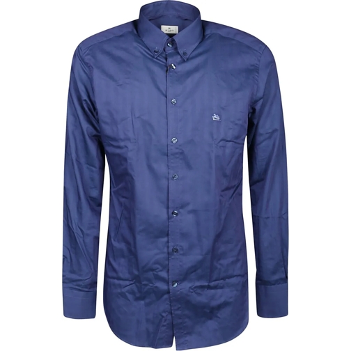 Etro Legere Oberteile Logo Botton Down Slim Shirt Blue blau