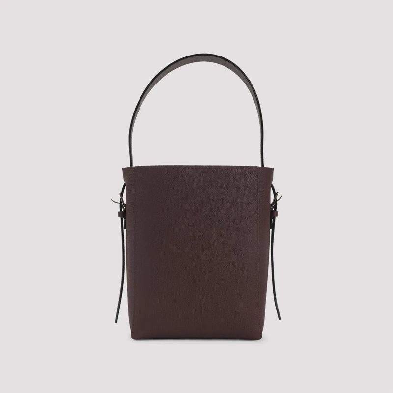 Valextra Sac à bandoulière Structured Burgundy Calf Leather Bucket Bag Black