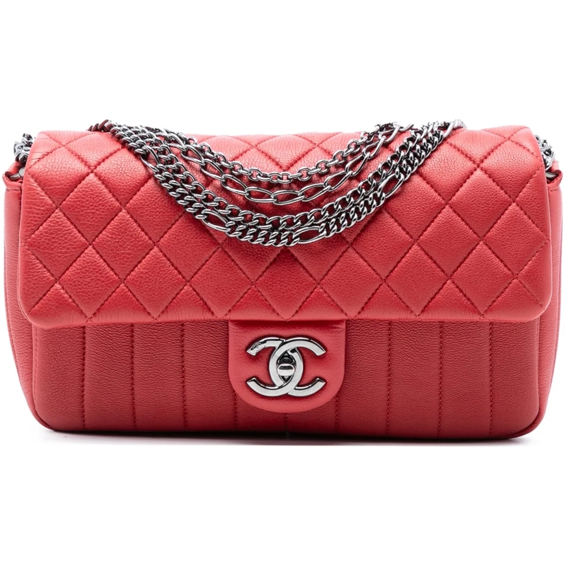 Chanel Schultertasche CC Quilted Calfskin Multi Chain Flap rot