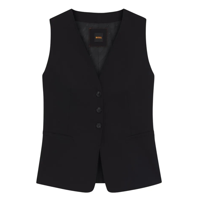Boss Blazer Tailored Black Vest With Structured Silhouette Black